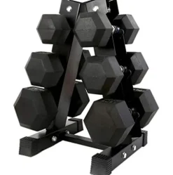 Gymnastics Power Hex Dumbbells Free Weights Set with Rack 190 LB