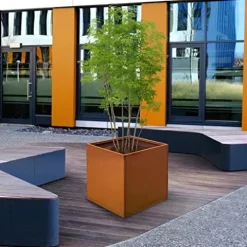 GZGNEEVL Corten Steel Planter Box 32 Inch Large Square Cube Rustic Metal Outdoor Planter