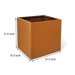 GZGNEEVL Corten Steel Planter Box 32 Inch Large Square Cube Rustic Metal Outdoor Planter