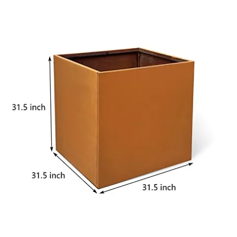 GZGNEEVL Corten Steel Planter Box 32 Inch Large Square Cube Rustic Metal Outdoor Planter