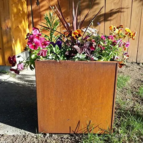 GZGNEEVL Corten Steel Planter Box 32 Inch Large Square Cube Rustic Metal Outdoor Planter