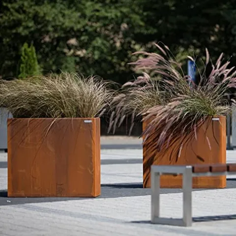 GZGNEEVL Corten Steel Planter Box 32 Inch Large Square Cube Rustic Metal Outdoor Planter