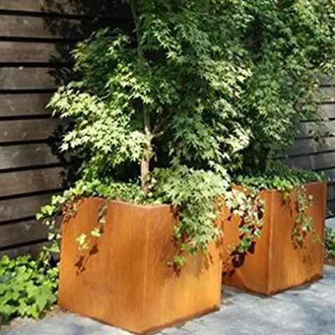 GZGNEEVL Corten Steel Planter Box 32 Inch Large Square Cube Rustic Metal Outdoor Planter