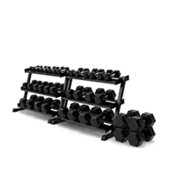HAJEX Rubber Hex Dumbbell Pairs with Dumbbell Rack