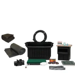 HALF OFF PONDS Pondbuilder Elite PRO 10000 Mega Pond Kit with 30×50 Foot EPDM Liner, 40″ Waterfall, 15″ Skimmer, Submersible Pump Black