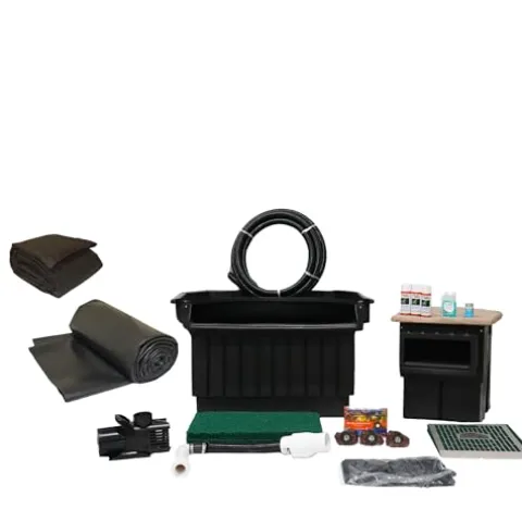 HALF OFF PONDS Pondbuilder Elite PRO 10000 Mega Pond Kit with 30×50 Foot EPDM Liner, 40″ Waterfall, 15″ Skimmer, Submersible Pump Black