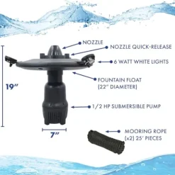 HALF OFF PONDS VXF Aerating Pond & Lake Fountain – 1/2 HP Pump with 3 Display Patterns & 100 Foot Cord White Lights