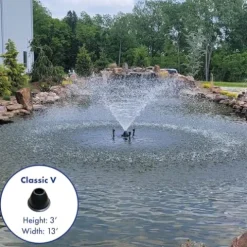 HALF OFF PONDS VXF Aerating Pond & Lake Fountain – 1/2 HP Pump with 3 Display Patterns & 100 Foot Cord White Lights