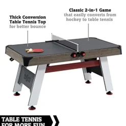 Hall of Games 5.5′ Arcade Air Hockey Table & Tennis Top 2-in-1 Set Wood Grain/Red/White Black