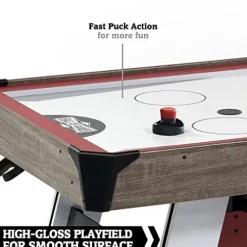 Hall of Games 5.5′ Arcade Air Hockey Table & Tennis Top 2-in-1 Set Wood Grain/Red/White Black