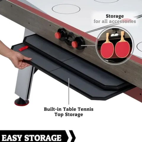 Hall of Games 5.5′ Arcade Air Hockey & Tennis Table 2-in-1 Wood Grain/Red