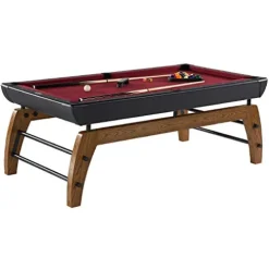 Hall of Games 7′ Edgewood Drop Pocket Table with Pool Ball and Cue Stick Set Brown
