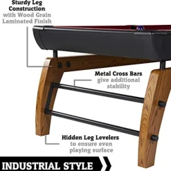 Hall of Games 7′ Edgewood Drop Pocket Table with Pool Ball and Cue Stick Set Brown