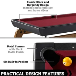 Hall of Games 7′ Edgewood Drop Pocket Table with Pool Ball and Cue Stick Set Brown