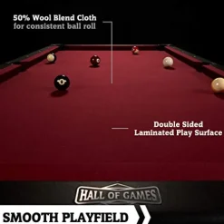 Hall of Games 7′ Edgewood Drop Pocket Table with Pool Ball and Cue Stick Set Brown