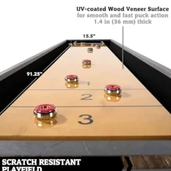 Hall of Games 9ft Kinwood Shuffleboard Table Scratch Resistant Playfield Grey/Tan