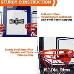 Hall of Games Indoor Arcade Basketball Games Multiple Styles 2-Player Arcade Scoring Display with Rubber Basketball Set 88″ Tall Steel Cage Extra Wide Game (W/Poly Backboard)