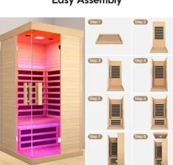 HAOYAYA Indoor Far Infrared Sauna Canadian Hemlock Single Person Spa with Oxygen Bar, 7 Color Therapy, 1420W Low-EMF