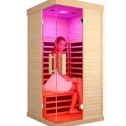 HAOYAYA Indoor Far Infrared Sauna Canadian Hemlock Single Person Spa with Oxygen Bar, 7 Color Therapy, 1420W Low-EMF
