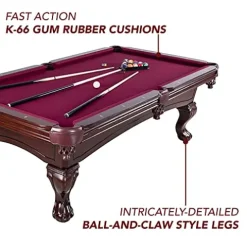 Hathaway Augusta 8-ft Pool Table with Burgundy Felt – Mahogany Finish