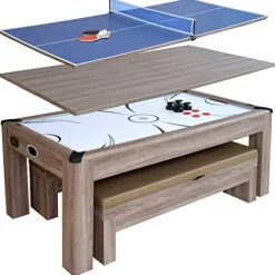 Hathaway Driftwood 7-ft Air Hockey Table Tennis Combination Woodgrain