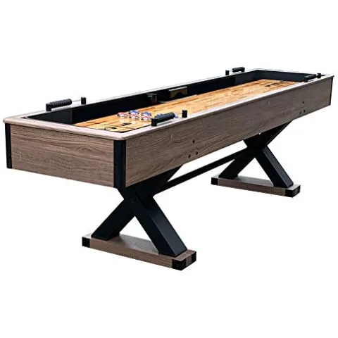 Hathaway Excalibur 9-Ft Shuffleboard Table Rustic Driftwood Finish Black