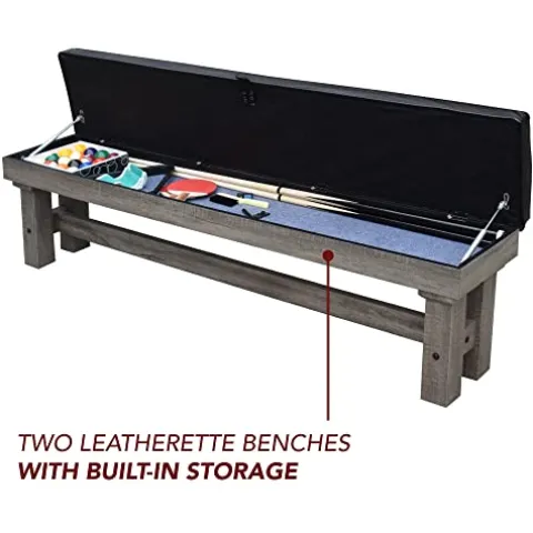 Hathaway Logan 7-ft Pool Table Combo Set with Benches – Rustic Gray Barnwood