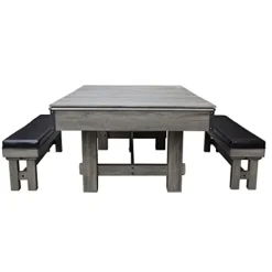 Hathaway Logan 7-ft Pool Table Combo Set with Benches – Rustic Gray Barnwood