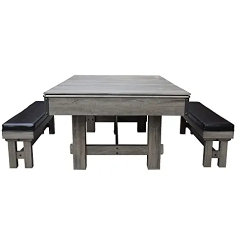 Hathaway Logan 7-ft Pool Table Combo Set with Benches – Rustic Gray Barnwood