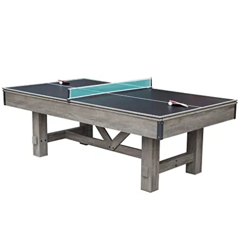 Hathaway Logan 7-ft Pool Table Combo Set with Benches – Rustic Gray Barnwood