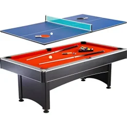 Hathaway Maverick 7-foot Pool and Table Tennis Multi Game Black with Red Felt