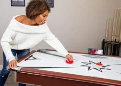 Hathaway Midtown 6′ Air Hockey Family Game Table Cherry Wood