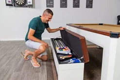 Hathaway Newport 7-ft Pool Table Tennis Combination with Dining Top, Two STO Newport II 7-ft Pool Table Combo Set with Benches – White with Camel Felt – Walnut