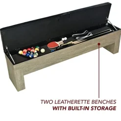 Hathaway Newport 7-ft Pool Table Combo Set with Benches Rustic Gray