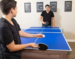 Hathaway Newport 7-ft Pool Table Tennis Combination with Dining Top, Two Storage Benches – Woodtone