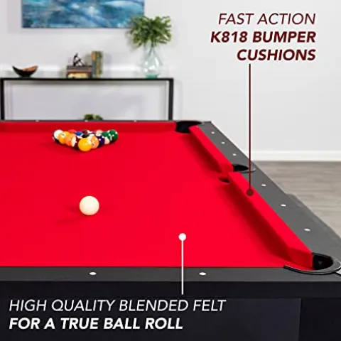 Hathaway Park Avenue 7-ft Pool Table Tennis Combination with Dining Top, Two Storage Benches – Black and Red Felt