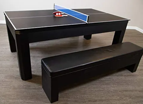 Hathaway Park Avenue 7-ft Pool Table Tennis Combination with Dining Top, Two Storage Benches – Black and Red Felt