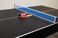 Hathaway Park Avenue 7-ft Pool Table Tennis Combination with Dining Top, Two Storage Benches – Black and Red Felt