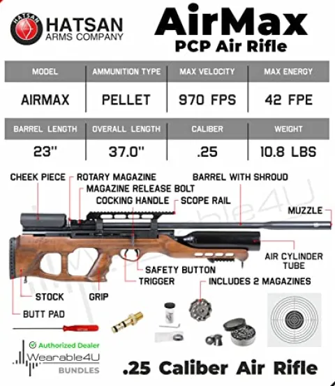 Hatsan AirMax .25 Cal Air Rifle Bundle with 150 Pellets and 100 Paper Targets