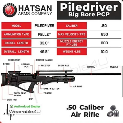 Hatsan Piledriver Big Bore PCP .50 Cal Air Rifle Black
