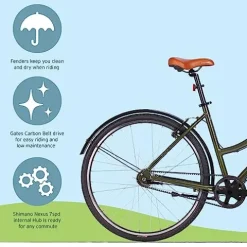 Head Groove Belt Drive Comfort Hybrid Bike Green