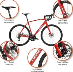 HEAD Pava 22 Speed Aluminum Road Bicycle with Carbon Fork Red