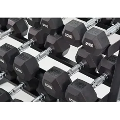Healthy You Rubber Hex Dumbbell Complete Package Set 5-50 lbs With Rack