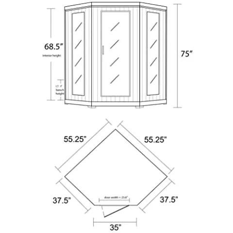 Heat Wave 3 Person Sauna Corner Fitting Infrared FIR FAR 7 Carbon Heaters Hemlock Wood MP3 Player 2 Speakers Color Therapy Light LED Control Panel Wood