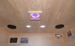 Heat Wave 4 Person Sauna Hemlock Wood Sonoma 9 Carbon Infrared Heaters MP3 Player Chromo Therapy Lighting 120V 2100W Wood