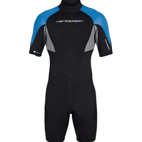Henderson Mens Thermoprene Pro Back Zip Shorty Wetsuit Black/Blue