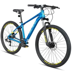 HH HILAND Hiland 29 inch Mens Mountain Bike, 17/19 inch Frame, Hydraulic Disc-Brake, Lock-Out Suspension Fork, 16 Speeds Trail Bike Light Blue