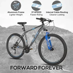 HH HILAND Hiland Aluminum Mountain Bike 27 Speeds, Hydraulic Disc-Brakes, Lock-Out Suspension Fork, 27.5 inch Wheel Gray&Blue