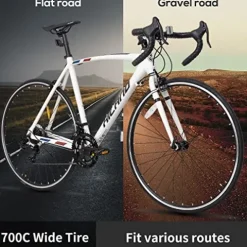 HH HILAND Hiland Road Bike 700c Racing Bike City Commuter Bicycle with 14 Speeds Drivetrain 60cm White