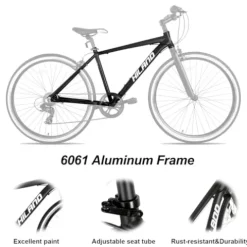 HH HILAND Hybrid Bike Step-Over/Step-Through Frame 700C Black